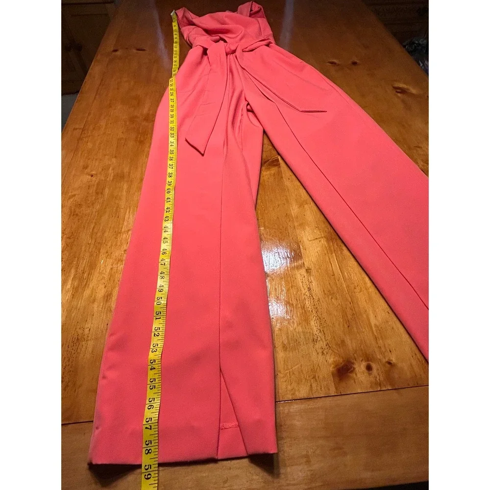 Alex Marie Coral Pink Wide Leg Jumpsuit Sleeveless Surplice Tie Waist Size 8 - Picture 3 of 13